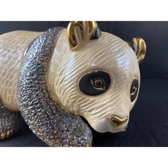 Large Adult De Rosa Rinconada Panda Figurine 17 cm x 10cm Ceramic Gold - Picture 5 of 12